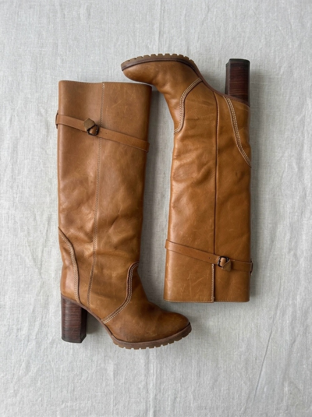 Vintage Hannah Cognac Leather Knee High Heeled Boots